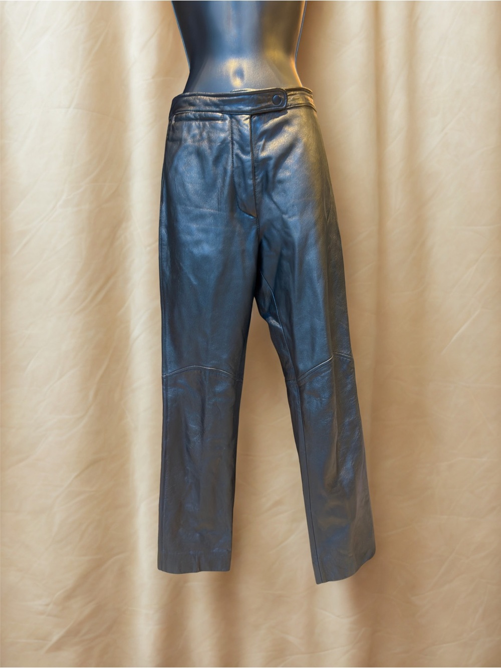 Women’s Black Genuine Vintage Leather Pants - Sleek Straight-Leg Trousers